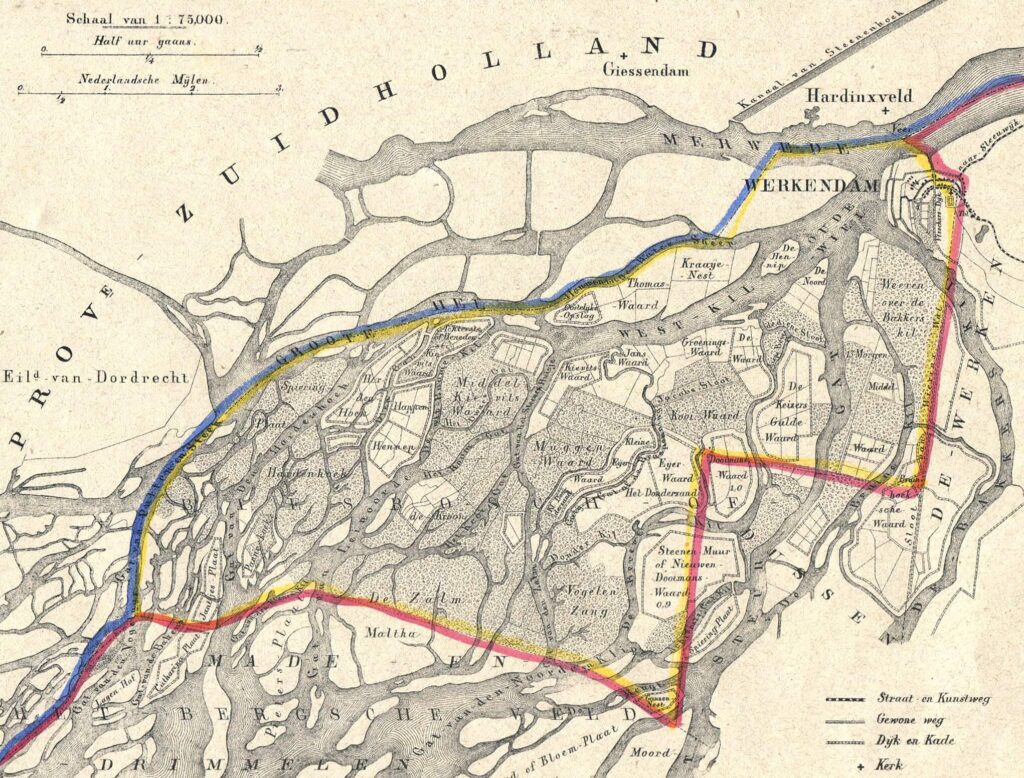 Werkendam. Afbeelding van de gemeentegrenzen tot 1950