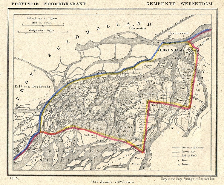 Gemeentegrenzen Werkendam in de 19e eeuw.